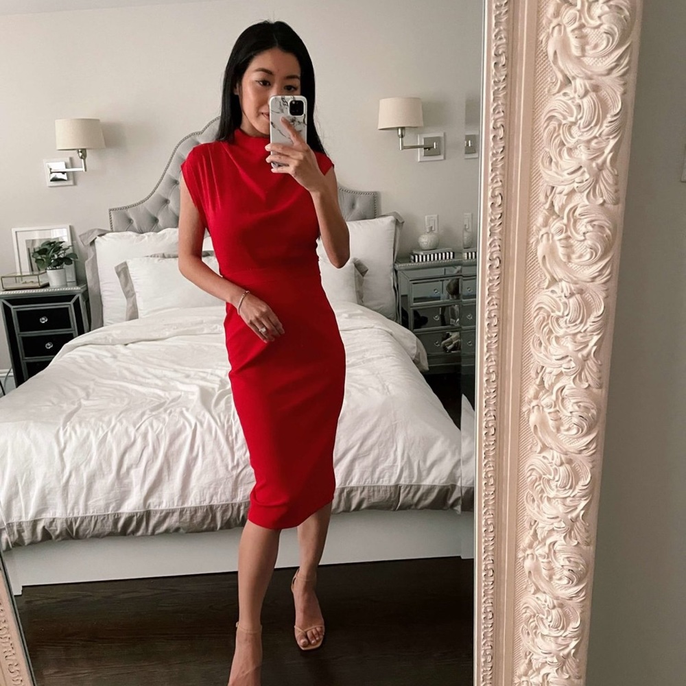 Pinterest Influencer mock neck sheath dress